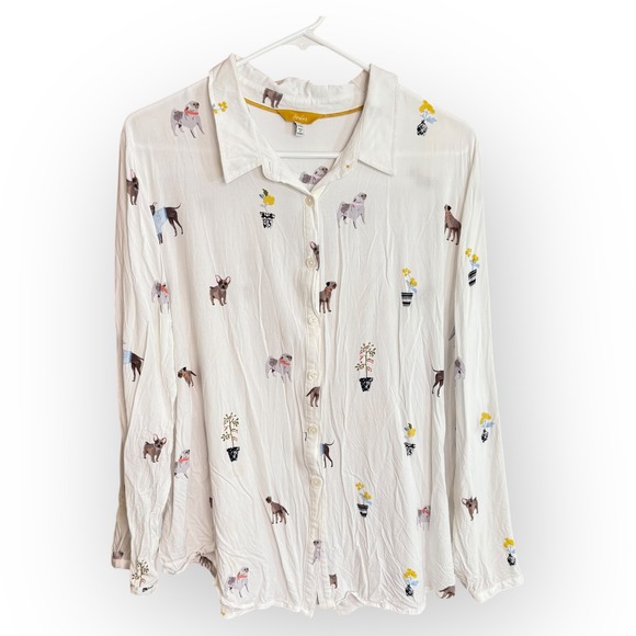 Joules Tops - Joules Elvina Cream Dog Print Button Up Long Sleeve Shirt Women's US 14